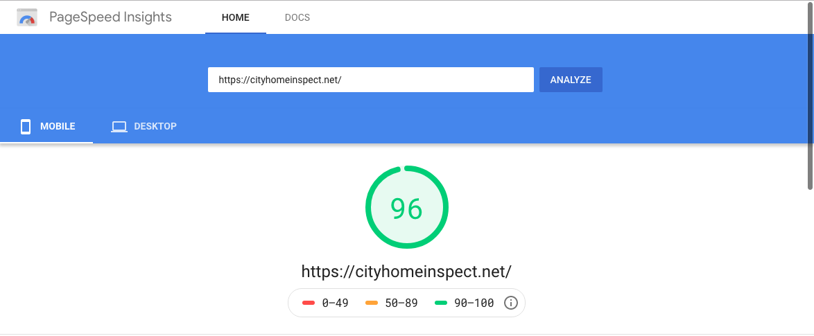 City Home Inspections Google Mobile Page Speed
