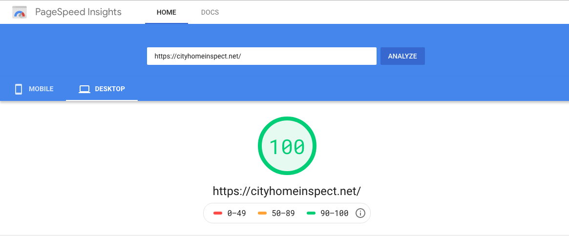 City Home Inspections Google Desktop Page Speed